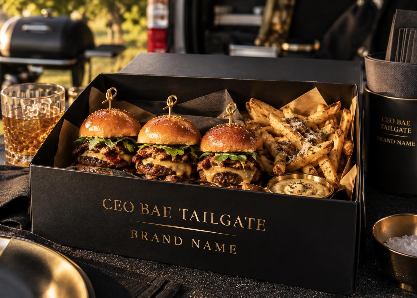 Premium branded food box at the tailgate