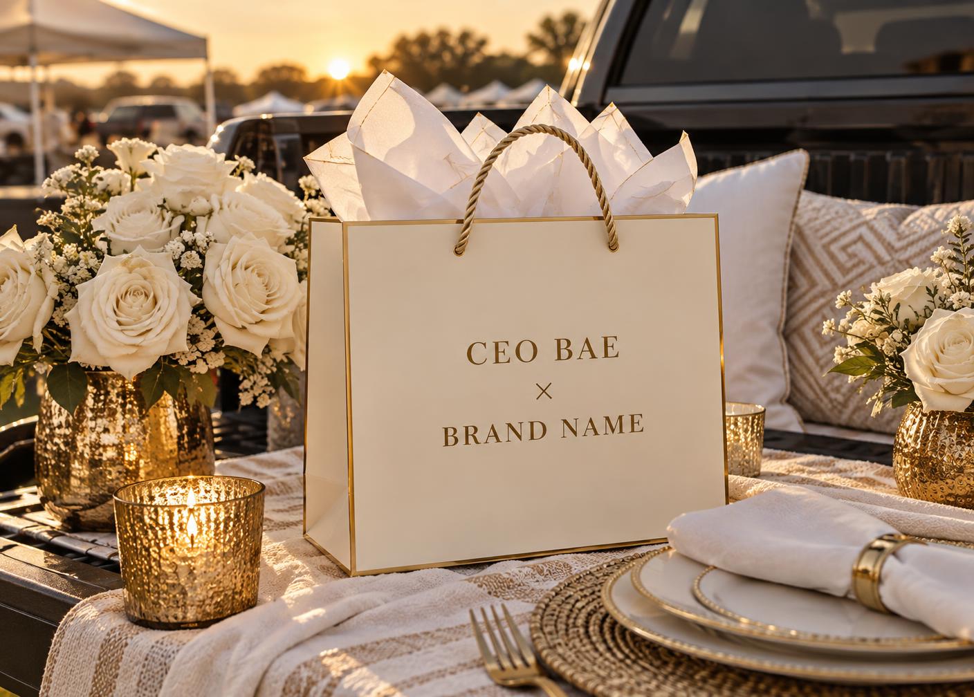 Branded luxury gift bag at a place setting
